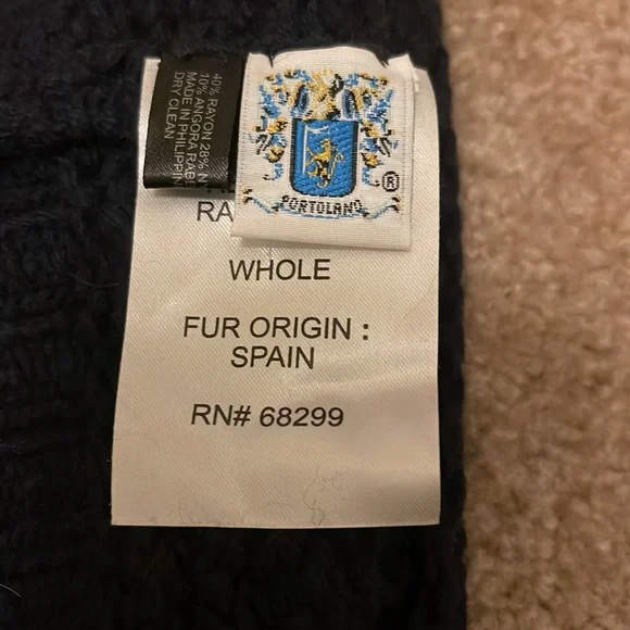 Portolano 
Portolano Waffle Knit & Genuine Rabbit Fur Pom Cashmere Beanie - Picture 4 of 4